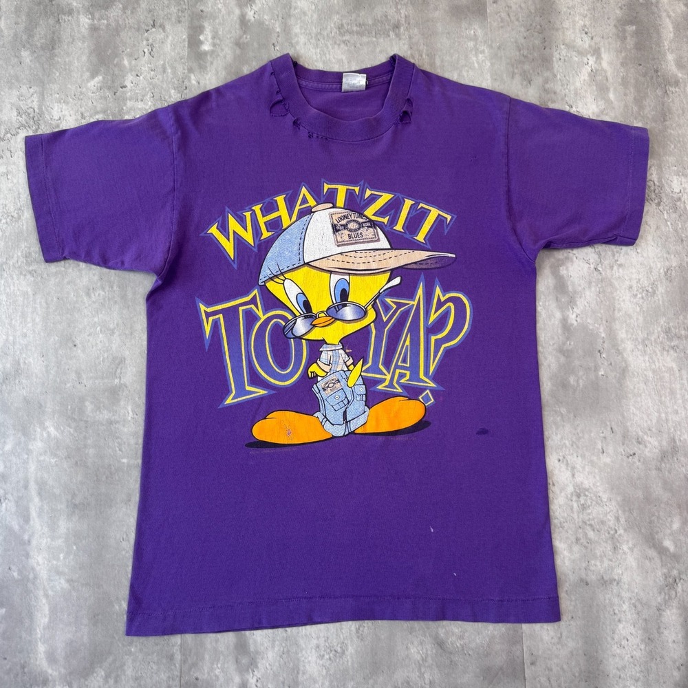 Vintage Looney Tunes T Shirt Mens M Tweety Sylvester Double Sided Thrashed